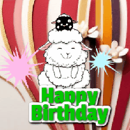 Happy Birthday Age 55 GIF, 55th Birthday GIF: A cute lamb gif with a bouncing lamb with sparklers with text flashing Happy Birthday Name that can be customized.