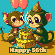 Happy Birthday Age 56 GIF, 56th Birthday GIF: What are these cute things with the ugly birthday cake! A name, but no happy birthday. I may have screwed this one up.