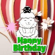 Happy Birthday Age 56 GIF, 56th Birthday GIF: A cute lamb gif with a bouncing lamb with sparklers with text flashing Happy Birthday Name that can be customized.