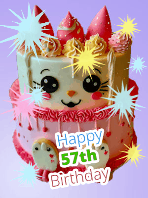 Animated GIF celebrating a 57th birthday with a playful and joyful design