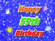 Happy Birthday Age 59 GIF, 59th Birthday GIF: A glitter birthday gif with a blue glitter background and animated text reading Happy Birthday Name