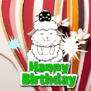 Happy Birthday Age 59 GIF, 59th Birthday GIF: A cute lamb gif with a bouncing lamb with sparklers with text flashing Happy Birthday Name that can be customized.