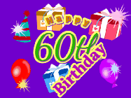 Happy Birthday Age 60 GIF, 60th Birthday GIF: Animated Birthday GIF with growing and shrinking background and sparklers and a customizable name that spins around.