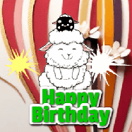 Happy Birthday Age 62 GIF, 62nd Birthday GIF: A cute lamb gif with a bouncing lamb with sparklers with text flashing Happy Birthday Name that can be customized.