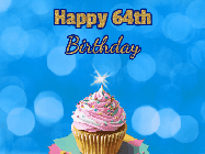 Happy Birthday Age 64 GIF, 64th Birthday GIF: Animated gif happy birthday cupcake with sparkler and customizable glittering text