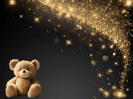 Happy Birthday Age 65 GIF, 65th Birthday GIF: A cute teddy bear sits in corner of animated happy birthday gif with customized greeting. Sparklers and animated text.