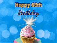 Happy Birthday Age 68 GIF, 68th Birthday GIF: Animated gif happy birthday cupcake with sparkler and customizable glittering text