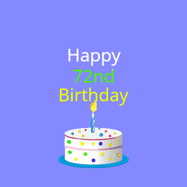 Happy Birthday Age 72 GIF, 72nd Birthday GIF: What a cute birthday gif! an emoji happy face falls down with a balloon, reveals a birthday cake, and rolls away.
