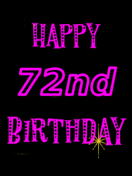 Happy Birthday Age 72 GIF, 72nd Birthday GIF: Retro happy birthday GIF with 2 lines of text you can customize on a black background with animated twinkles.