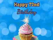 Happy Birthday Age 72 GIF, 72nd Birthday GIF: Animated gif happy birthday cupcake with sparkler and customizable glittering text