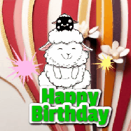 Happy Birthday Age 73 GIF, 73rd Birthday GIF: A cute lamb gif with a bouncing lamb with sparklers with text flashing Happy Birthday Name that can be customized.