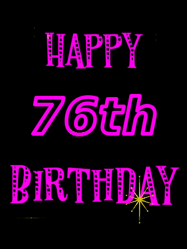 Happy Birthday Age 76 GIF, 76th Birthday GIF: Retro happy birthday GIF with 2 lines of text you can customize on a black background with animated twinkles.
