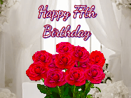 Happy Birthday Age 77 GIF, 77th Birthday GIF: Beautiful Happy Birtday GIF with a roses and pink hearts coming and going with text reading Happy Birthday Customize because you can customize it