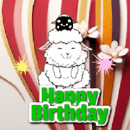 Happy Birthday Age 79 GIF, 79th Birthday GIF: A cute lamb gif with a bouncing lamb with sparklers with text flashing Happy Birthday Name that can be customized.