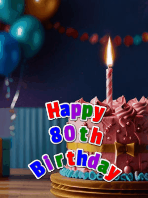 A looping Happy 80th Birthday GIF with shimmering stars and celebratory text