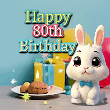 A warm-toned Happy 80th Birthday GIF with glowing candles and soft light