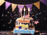 Happy Birthday Age 81 GIF, 81st Birthday GIF: Happy birthday cake animated gif with flickering candles, animated text, and falling confetti. Customize text reading Happy Birthday Customize.