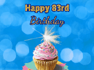 Happy Birthday Age 83 GIF, 83rd Birthday GIF: Animated gif happy birthday cupcake with sparkler and customizable glittering text