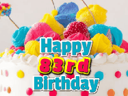 Happy Birthday Age 83 GIF, 83rd Birthday GIF: A beautiful colorful animated happy birthday gif with the birthday greeting to customize.