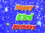 Happy Birthday Age 83 GIF, 83rd Birthday GIF: A glitter birthday gif with a blue glitter background and animated text reading Happy Birthday Name