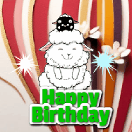 Happy Birthday Age 83 GIF, 83rd Birthday GIF: A cute lamb gif with a bouncing lamb with sparklers with text flashing Happy Birthday Name that can be customized.