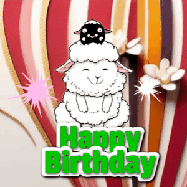 Happy Birthday Age 86 GIF, 86th Birthday GIF: A cute lamb gif with a bouncing lamb with sparklers with text flashing Happy Birthday Name that can be customized.