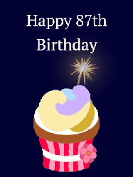 Happy Birthday Age 87 GIF, 87th Birthday GIF: A cute birthday cupcake gif with an animated sparkler and 2 lines of text to customize for a special birthday.