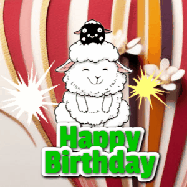 Happy Birthday Age 91 GIF, 91st Birthday GIF: A cute lamb gif with a bouncing lamb with sparklers with text flashing Happy Birthday Name that can be customized.
