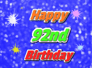 Happy Birthday Age 92 GIF, 92nd Birthday GIF: A glitter birthday gif with a blue glitter background and animated text reading Happy Birthday Name