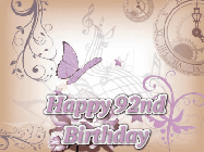 Happy Birthday Age 92 GIF, 92nd Birthday GIF: Classical birthday gif background with colorful musical notes floating past and a name you can customize, reads Happy Birthday.
