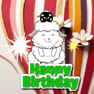 Happy Birthday Age 92 GIF, 92nd Birthday GIF: A cute lamb gif with a bouncing lamb with sparklers with text flashing Happy Birthday Name that can be customized.