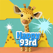 Happy Birthday Age 93 GIF, 93rd Birthday GIF: Cute giraffee birthday gif depicting a paper cutout bobbing giraffe head and birthday text you can customize with sparklers.