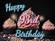 Happy Birthday Age 93 GIF, 93rd Birthday GIF: A delicious cupcake gif with animated sparkles reading Happy Birthday with a name to customize