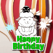 Happy Birthday Age 93 GIF, 93rd Birthday GIF: A cute lamb gif with a bouncing lamb with sparklers with text flashing Happy Birthday Name that can be customized.