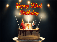 Happy Birthday Age 93 GIF, 93rd Birthday GIF: Animated birthday cake gif with sparklers on a dark background. Personalize up to 3 lines of text.