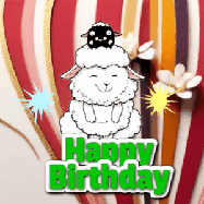 Happy Birthday Age 94 GIF, 94th Birthday GIF: A cute lamb gif with a bouncing lamb with sparklers with text flashing Happy Birthday Name that can be customized.