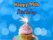 Happy Birthday Age 95 GIF, 95th Birthday GIF: Animated gif happy birthday cupcake with sparkler and customizable glittering text