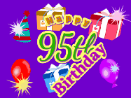 Happy Birthday Age 95 GIF, 95th Birthday GIF: Animated Birthday GIF with growing and shrinking background and sparklers and a customizable name that spins around.