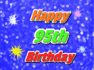 Happy Birthday Age 95 GIF, 95th Birthday GIF: A glitter birthday gif with a blue glitter background and animated text reading Happy Birthday Name