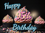 Happy Birthday Age 95 GIF, 95th Birthday GIF: A delicious cupcake gif with animated sparkles reading Happy Birthday with a name to customize