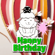 Happy Birthday Age 95 GIF, 95th Birthday GIF: A cute lamb gif with a bouncing lamb with sparklers with text flashing Happy Birthday Name that can be customized.