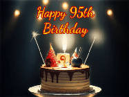 Happy Birthday Age 95 GIF, 95th Birthday GIF: Animated birthday cake gif with sparklers on a dark background. Personalize up to 3 lines of text.