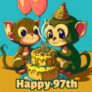 Happy Birthday Age 97 GIF, 97th Birthday GIF: What are these cute things with the ugly birthday cake! A name, but no happy birthday. I may have screwed this one up.