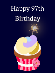 Happy Birthday Age 97 GIF, 97th Birthday GIF: A cute birthday cupcake gif with an animated sparkler and 2 lines of text to customize for a special birthday.