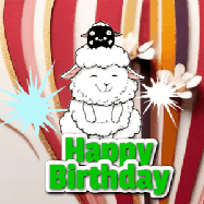 Happy Birthday Age 97 GIF, 97th Birthday GIF: A cute lamb gif with a bouncing lamb with sparklers with text flashing Happy Birthday Name that can be customized.