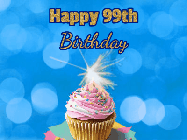Happy Birthday Age 99 GIF, 99th Birthday GIF: Animated gif happy birthday cupcake with sparkler and customizable glittering text