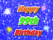 Happy Birthday Age 99 GIF, 99th Birthday GIF: A glitter birthday gif with a blue glitter background and animated text reading Happy Birthday Name
