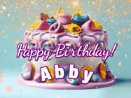 Happy Birthday Abby GIF: A beautiful birthday cake gif with animated sparkles and glitter Happy Birthday Name you can customize