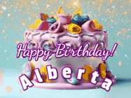 Happy Birthday Alberta GIF: A beautiful birthday cake gif with animated sparkles and glitter Happy Birthday Name you can customize