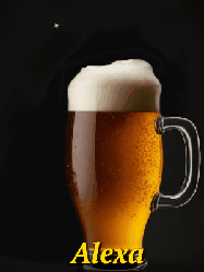 Happy Birthday Alexa GIF: Animated birthday beer gif with a sparkling frosty mug of brew and three lines of text to customize.